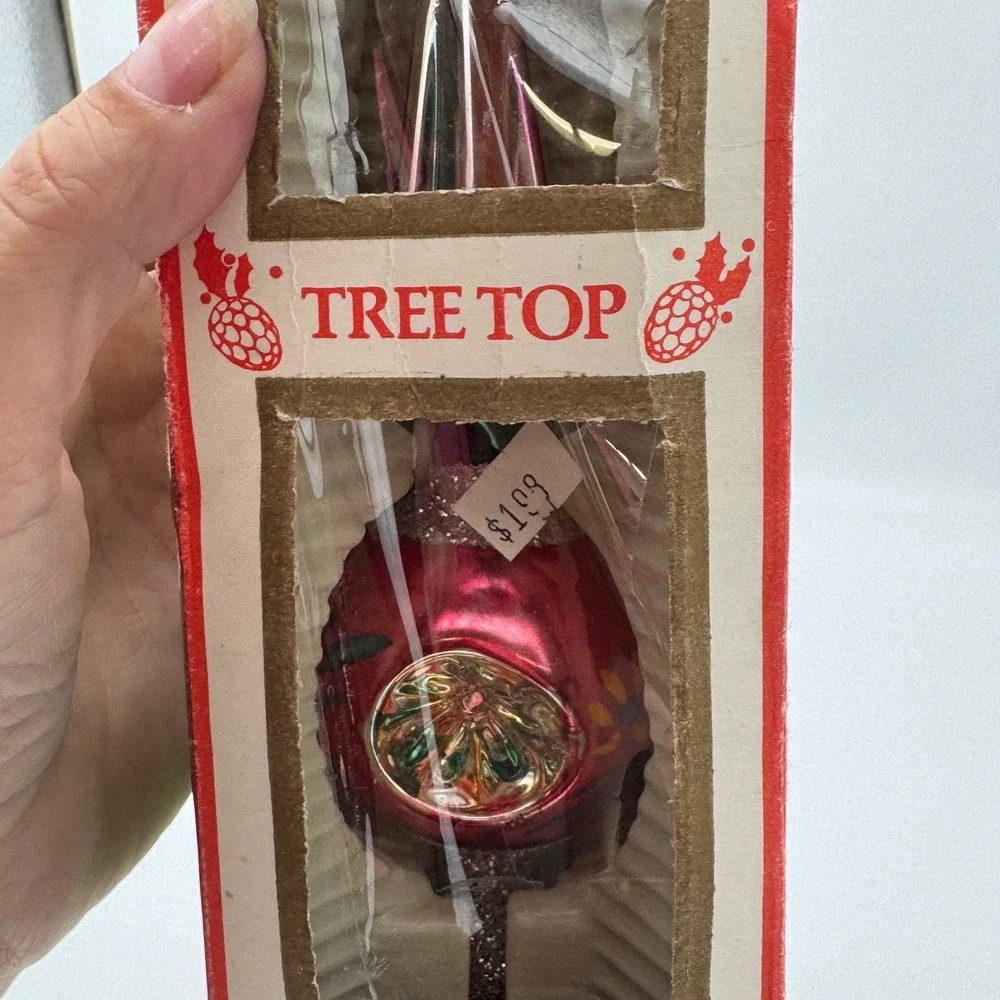 Vintage Commodore Glass Christmas Tree Topper Pink Triple Indent Romania  7220